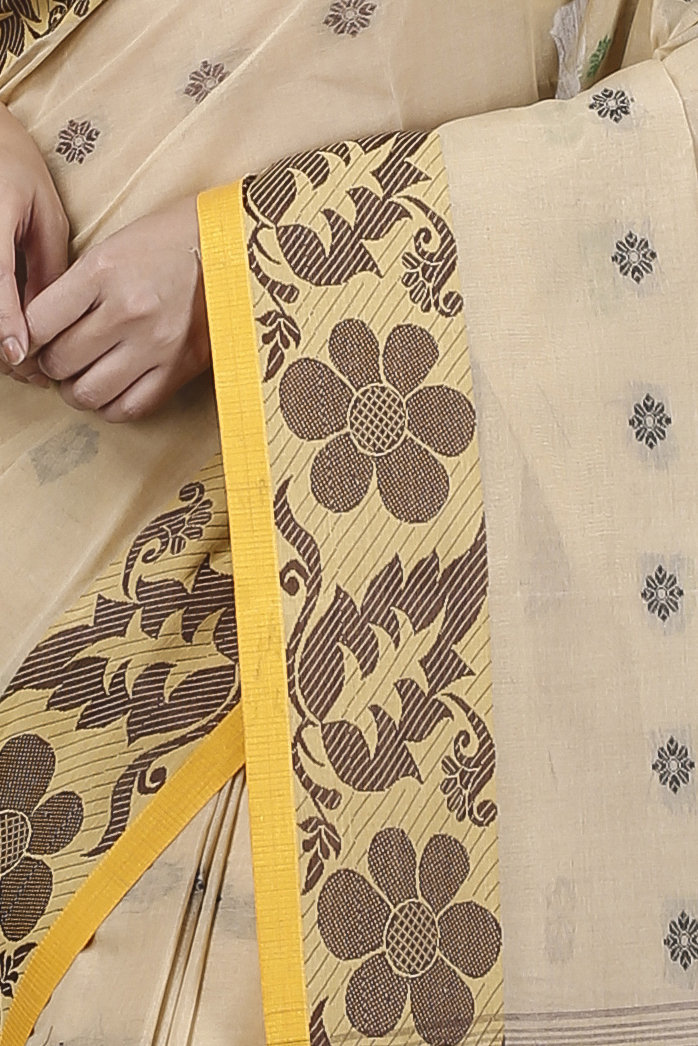 Brown Pure Cotton Ushi Tant Saree (1155)